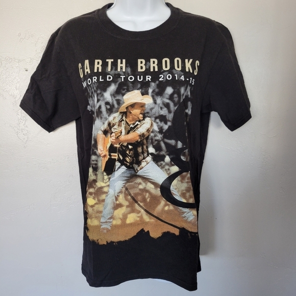 Hanes Beefy-T Unisex Small Black Short Sleeve Graphic Tee Garth Brooks Tour Band - Picture 1 of 7